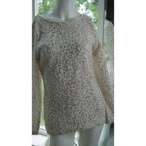 Jennifer Lopez White with Gold Threading & Sequins Long Sleeve Top Medium!